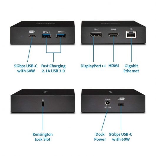 Kensington SD2000P Nano station d’accueil USB-C 5 Gbits/s, 1 sortie 4K - 60W PD HDMI/DP ; Win/Mac/Chrome