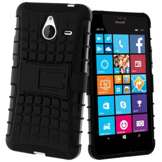 Avizar Funda Negra con Soporte para Nokia Lumia 640 XL