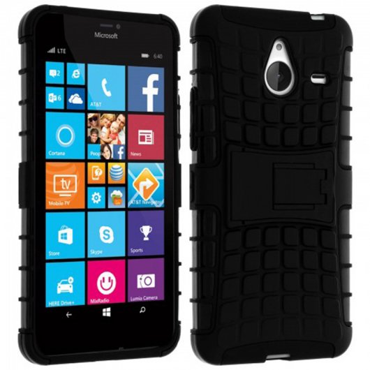 Avizar Funda Negra con Soporte para Nokia Lumia 640 XL