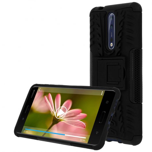 Avizar Funda Negra con Soporte Reforzado para Nokia 8
