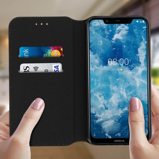Custodia a libro nera Avizar con funzione supporto per Nokia 8.1