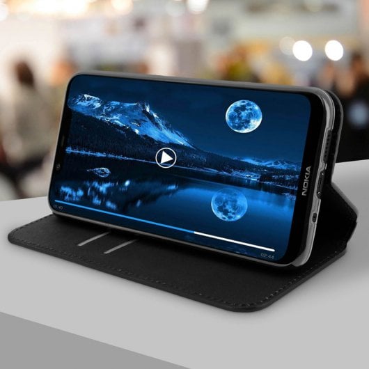 Custodia a libro nera Avizar con funzione supporto per Nokia 8.1