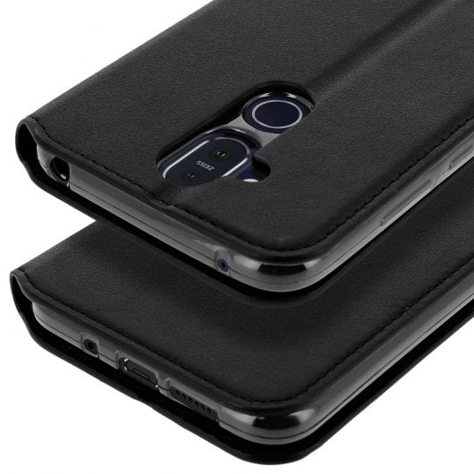 Custodia a libro nera Avizar con funzione supporto per Nokia 8.1