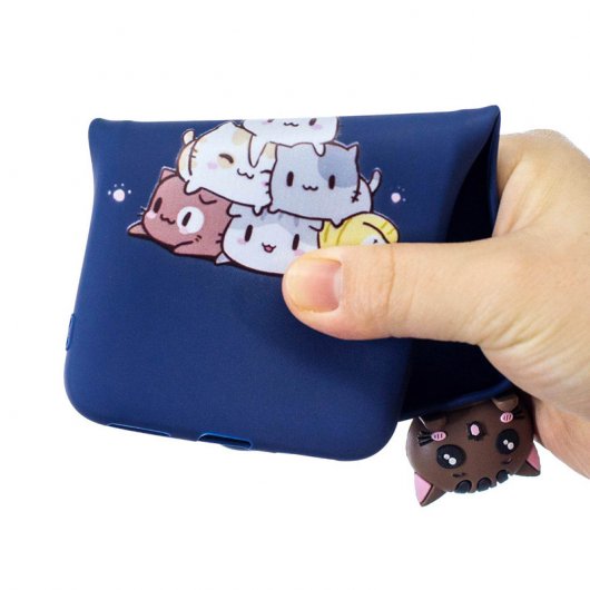 Avizar Funda Protectora de Silicona color Azul con Gatito para Samsung J6 Plus