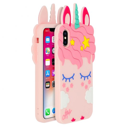 Avizar Funda Bumper Rígida de Color Rosa y Unicornio para iPhone X / XS