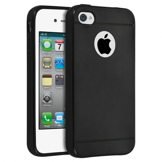 Avizar Funda Protectora de Silicona Negra Efecto Metalizado para iPhone 4 / iPhone 4S
