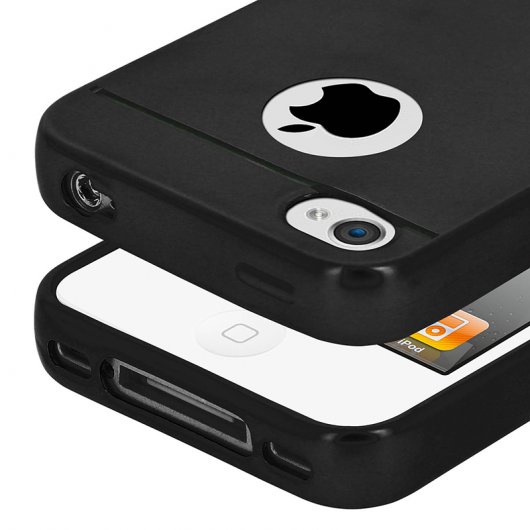 Avizar Funda Protectora de Silicona Negra Efecto Metalizado para iPhone 4 / iPhone 4S