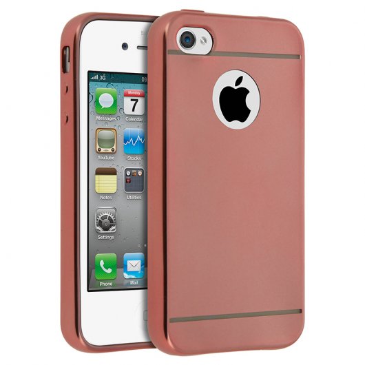 Avizar Funda Protectora Silicona Rosa Efecto Metalizado para iPhone 4 / iPhone 4S