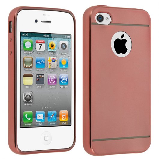 Avizar Funda Protectora Silicona Rosa Efecto Metalizado para iPhone 4 / iPhone 4S