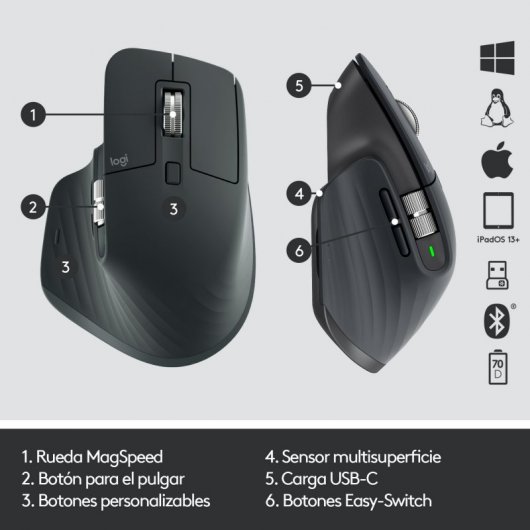 Logitech MX Master 3 Ratón Inalámbrico Avanzado 4000DPI Grafito