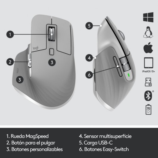Logitech MX Master 3 Ratón Inalámbrico Avanzado 4000DPI Plata