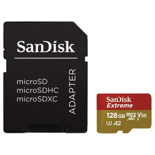 SanDisk Extreme MicroSDXC 128GB Clase 10 U3 V30 A2 UHS-I + Adaptador SD