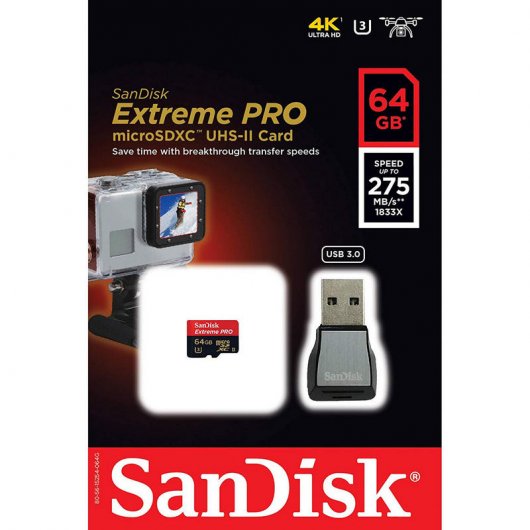 SanDisk Extreme PRO MicroSDXC 64GB Classe 10 U3 UHS-II + Lector USB 3.0