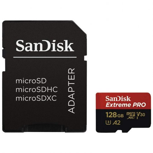 SanDisk Extreme Pro MicroSDXC 128 Go Classe 10 U3 V30 A2 + Adaptateur SD