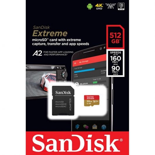 SanDisk Extreme MicroSDXC 512GB Clase 10 U3 V30 A2 + Adaptador SD