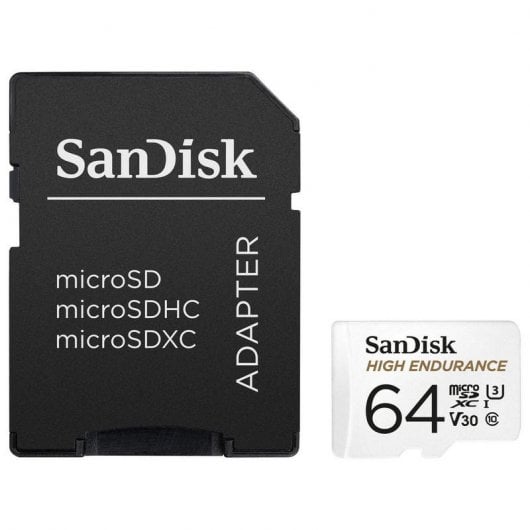 SanDisk MicroSDHC haute endurance 64 Go classe 10 U3 V30 UHS-I + adaptateur SD