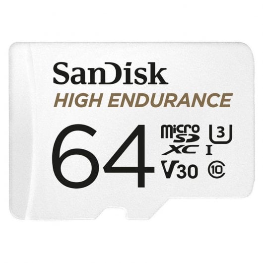 SanDisk MicroSDHC haute endurance 64 Go classe 10 U3 V30 UHS-I + adaptateur SD