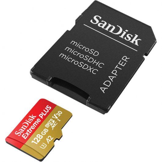 SanDisk Extreme Plus MicroSDXC 128GB Clase 10 U3 V30 A2 + Adaptador SD