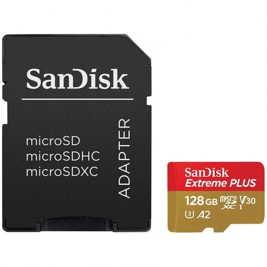 SanDisk Extreme Plus MicroSDXC 128GB Clase 10 U3 V30 A2 + Adaptador SD