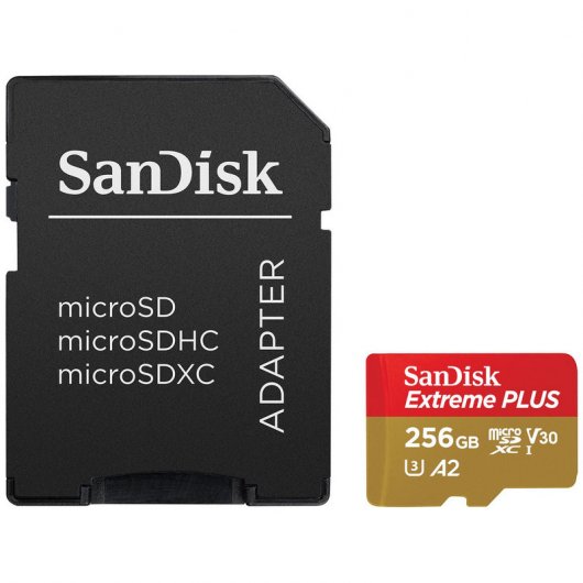 SanDisk Extreme Plus MicroSDXC 256GB Clase 10 U3 V30 A2 + Adaptador SD