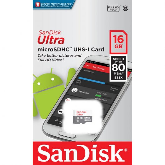 SanDisk Ultra MicroSDHC 16GB Clase 10 UHS-I