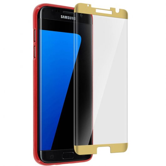 Avizar Protector de Pantalla de Cristal Templado Ultrafino Bordes Curvados Dorados para Samsung Galaxy S7 Edge