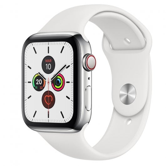 Apple Watch Series 5 GPS 40mm + Cellular Aço Inoxidável Prateado com Bracelete Desportiva Branca