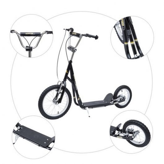 HomCom Patinete Scooter Monopatín con Manillar para Niños Negro