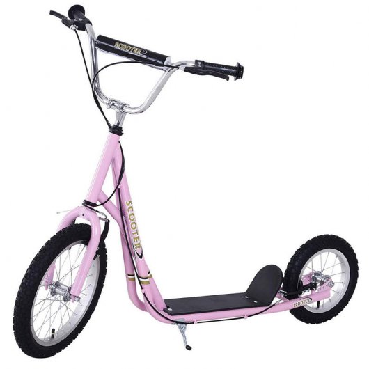 HomCom Scooter Patinete con 2 Ruedas Frenos y Caballete Rosa