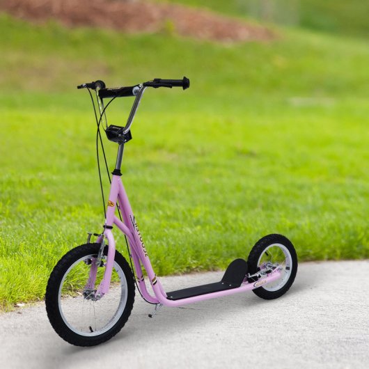 HomCom Scooter Patinete con 2 Ruedas Frenos y Caballete Rosa