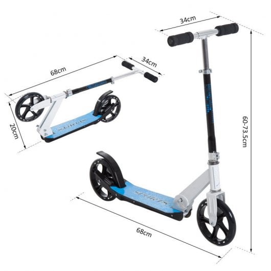 HomCom Scooter Patinete Plegable Manillar Ajustable Aluminio Blanco/Azul
