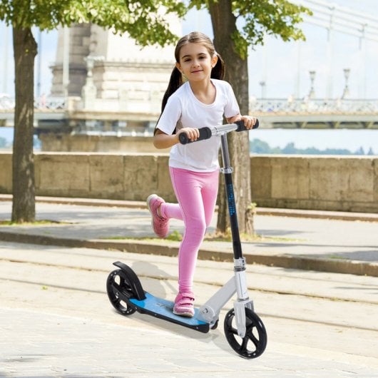 HomCom Scooter Patinete Plegable Manillar Ajustable Aluminio Blanco/Azul