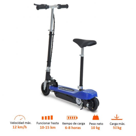 HomCom Scooter Trotinete Eléctrica Dobrável com Volante e Assento Ajustáveis Azul