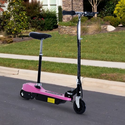 HomCom Scooter Patinete Eléctrico Plegable con Manillar y Asiento Ajustable Rosa