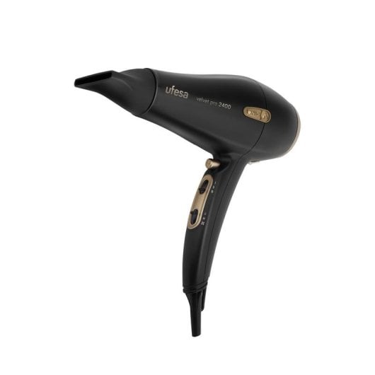 Secador de Cabelo Profissional Iónico Ufesa SC8450 Velvet Pro 2400W 3 Temperaturas 2 Velocidades com Difusor Preto