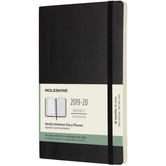 Moleskine 2019-20 Weekly Agenda Cuaderno Semanal Grande 18 Meses Tapa Blanda Negra