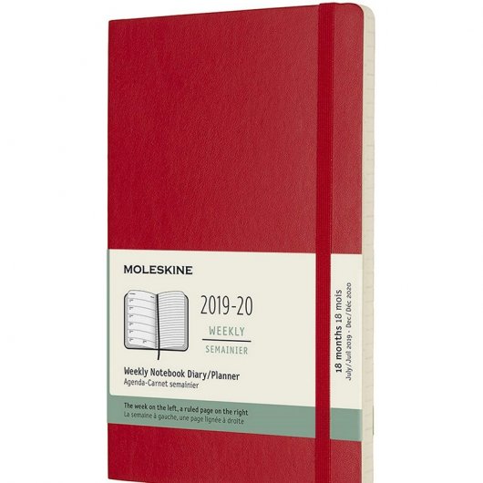 Moleskine 2019-20 Weekly Agenda Cuaderno Semanal Grande de 18 Meses Tapa Blanda Roja