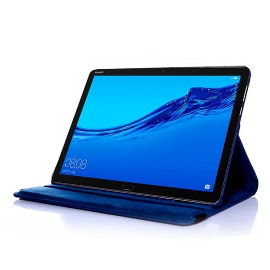 Coole drehbare Hülle aus glattem blauem Kunstleder für Huawei Mediapad T5 10"