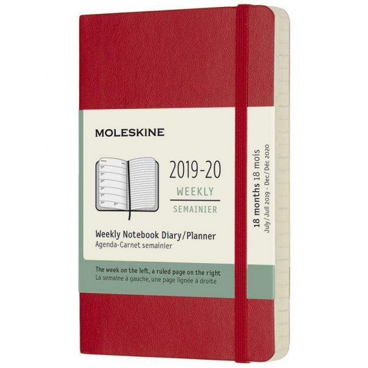 Moleskine 2019-20 Weekly Agenda Cuaderno Semanal 14x9 de 18 Meses Tapa Blanda Roja