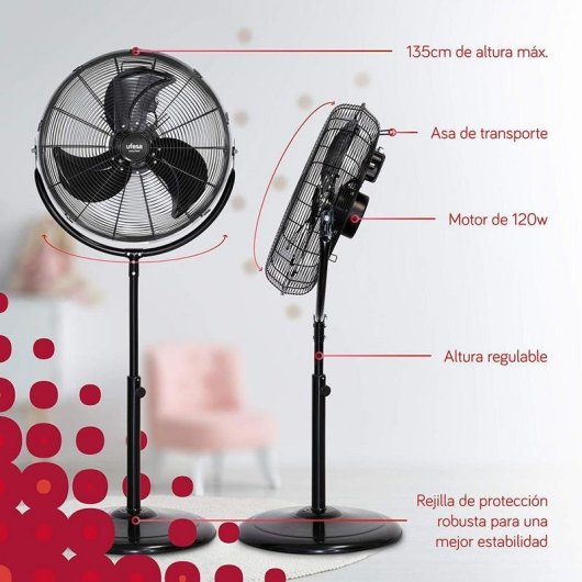 Standventilator Ufesa FF1450 120W 45cm 3 Stufen Neigbarer Kopf Höhenverstellbar