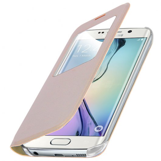 Avizar Capa Protetora Livro Dourada com Janela para Samsung Galaxy S6 Edge