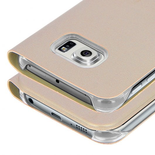 Avizar Capa Protetora Livro Dourada com Janela para Samsung Galaxy S6 Edge