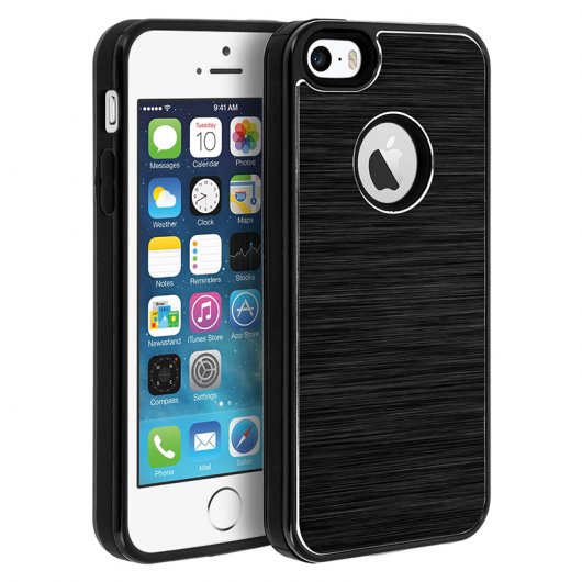 Avizar Funda Protectora de Aluminio y Silicona Negra para iPhone 5 / iPhone 5s / iPhone SE