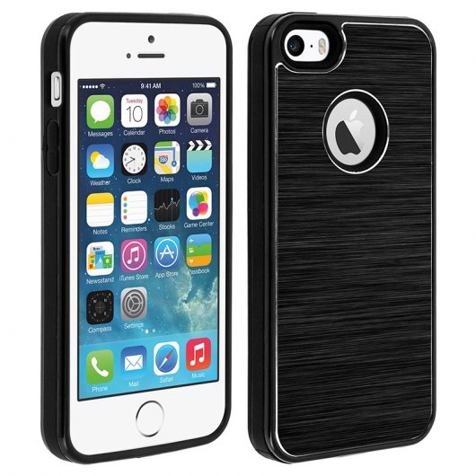 Avizar Funda Protectora de Aluminio y Silicona Negra para iPhone 5 / iPhone 5s / iPhone SE