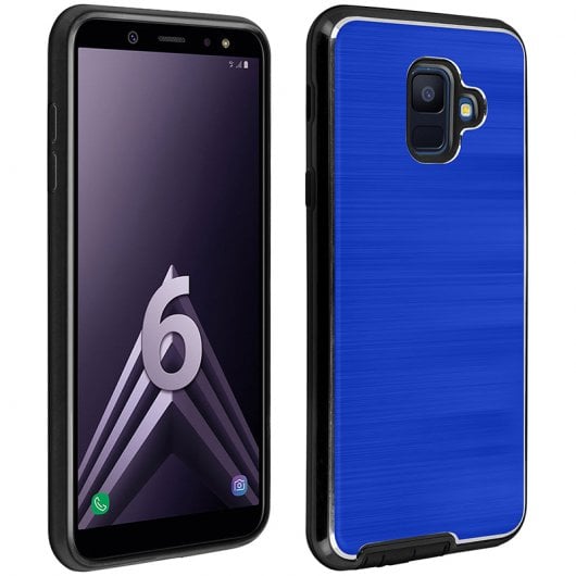 Avizar Funda Protectora de Aluminio y Contornos de Silicona Azul para Samsung Galaxy A6