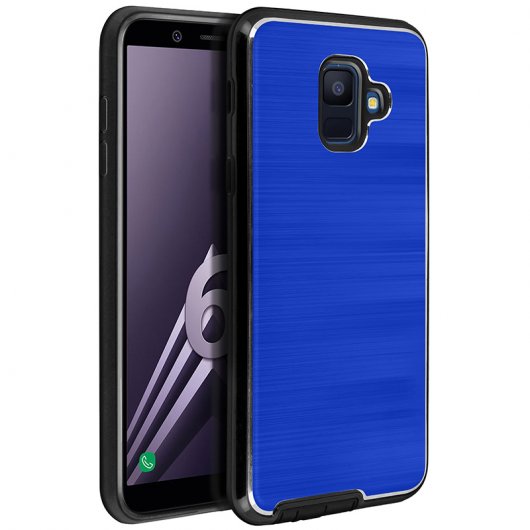 Avizar Funda Protectora de Aluminio y Contornos de Silicona Azul para Samsung Galaxy A6