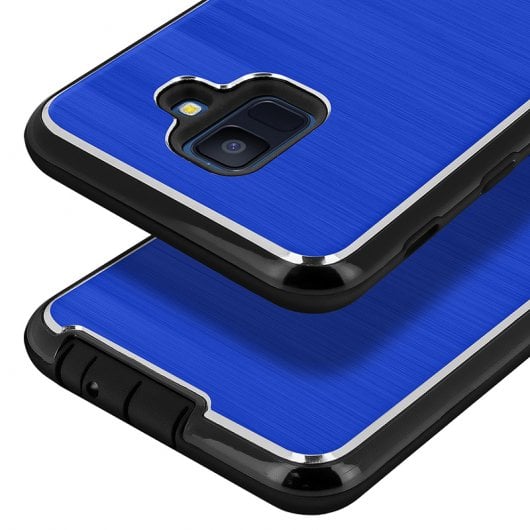 Avizar Funda Protectora de Aluminio y Contornos de Silicona Azul para Samsung Galaxy A6
