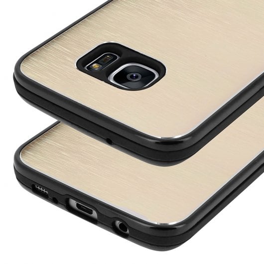 Avizar Funda Protectora de Aluminio y Silicona Dorada para Samsung Galaxy S7 Edge
