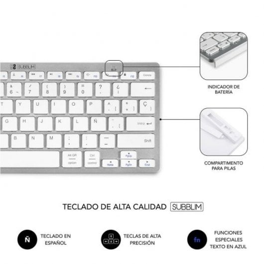 Subblim Dynamic Combo Compact Silver Teclado Bluetooth + Ratón Inalámbrico