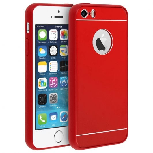 Avizar Funda Protectora de Aluminio y Silicona Roja para iPhone 5 / iPhone 5S / iPhone SE